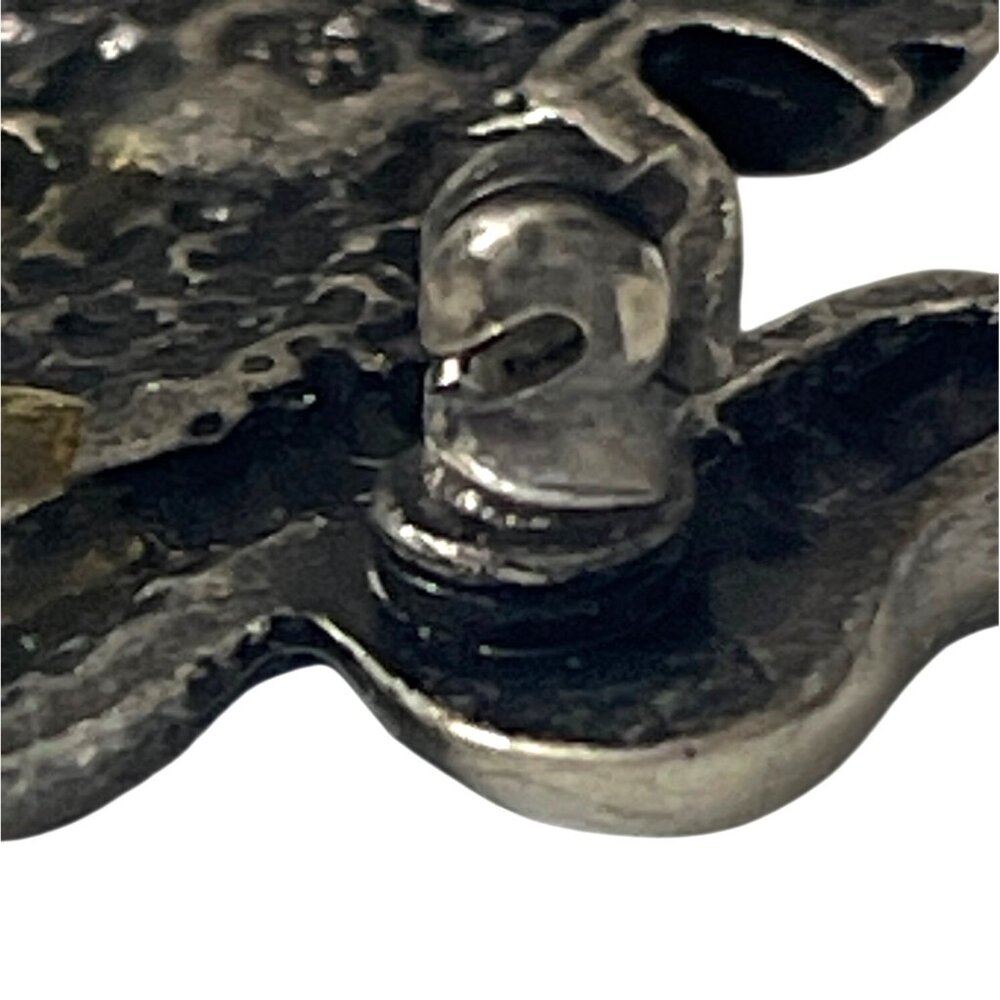 Alexandra Gentleman Cat Brooch Pin Pewter Gold-Tone Flowers Whimsical Design - Picture 3 of 6
